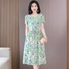 Women's Short Sleeve Midi Dress Round Neck Mid Rise Casual Floral Print A-Line Dress