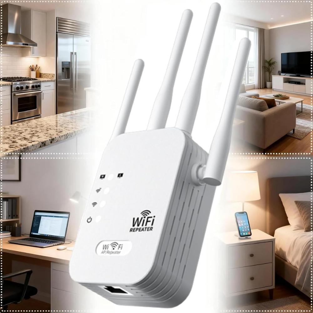 WiFi Extender 2025 6-Antenna Strong Signal, WiFi Repeater, 300/1200Mbps Dual Band (5GHz/2.4GHz) Booster