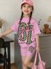 Summer 67 Six Seven Cartoon Print Girls 2PCS Short Sleeve T‑Shirt and Shorts Set Casual Children Daily Outdoor Fashion Outfit