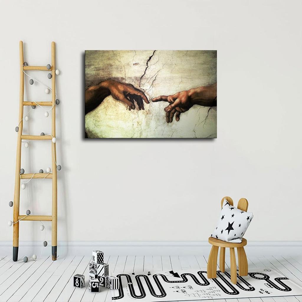 YjanzP Michelangelo Buonarroti - Hand of God Poster Wall Art Canvas Painting Posters and Prints Wall Art Pictures for Living Room Bedroom Background