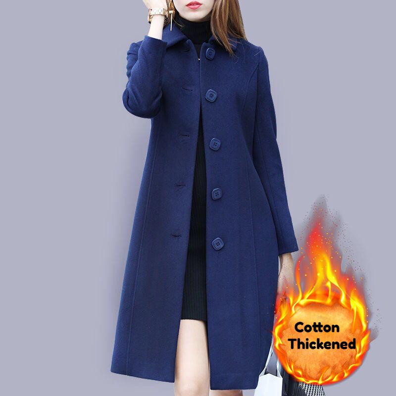 

Элегантное мягкое женское хлопковое утолщенное пальто 2024 года, новый однобортный кардиган средней длины с отложным воротником, теплая зимняя куртка с отворотом большого размера 4XL королевский синий