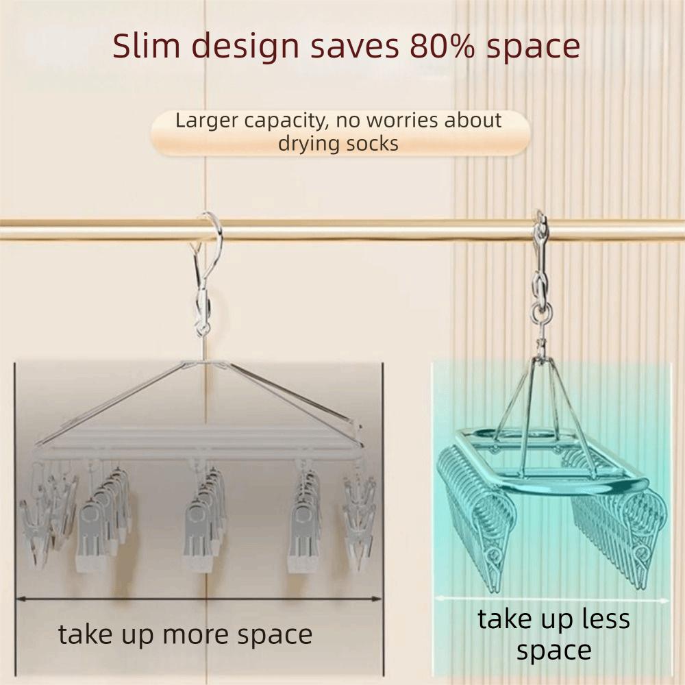 Clothing Rack 20/30 Clips Socks Drying Rack Stainless Steel Windproof Sock Laundry Airer Rust-proof Laundry Hanger Balcony
