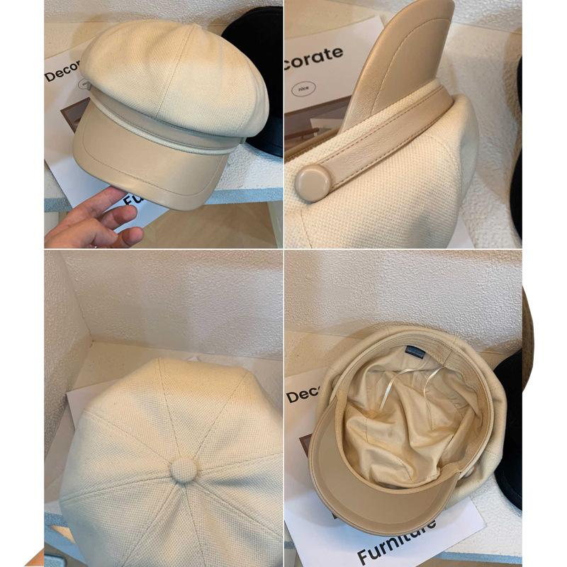 Spring and Autumn Wear Hat Women's Quality Retro Leather Edge Octagonal Hat Versatile Face Newsboy Hat