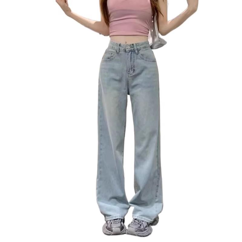 Women s Straight Leg Design Slimming Jeans Loose Fit Wide Leg Hong Kong Style S