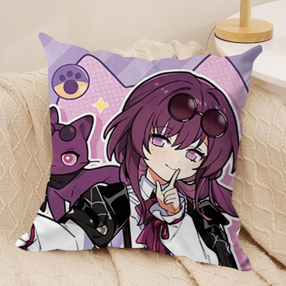 Chibi Honkai Star Rail Cushion Cover Soft Plush Fabric DoubleSided Printed Sofa Cushion Cover for All Seasons Home Decor Gift