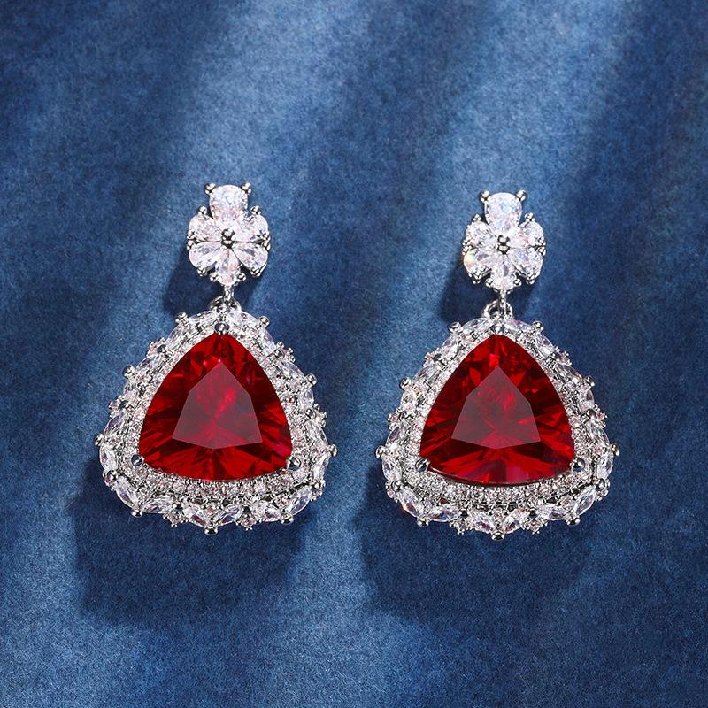 Autumn And Winter Jewelry Copper Bottom Gold-Plated Simulation Red Corundum Advanced Set 17 * 17-12 * 12