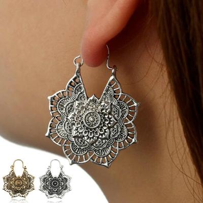 Girls Section Drop Hollow Geometric Earrings Vintage Mandalala Flower Pendant Earrings