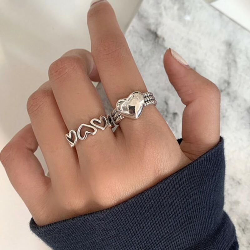 Xiaomi 925 Sterling Silver LOVE Heart Rings for Women Couples New Fashion Vintage Punk Hollow Geometric Party Jewelry Gifts