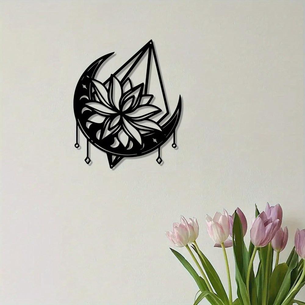 Metal Lotus Wall Sculpture Cut Out Design Minimalist Art All Season Home Decor Weather Resistant Metal Artwork