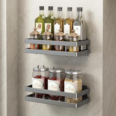 Punch-Free Wall-Mounted Kitchen Spice Rack with Mesh Basket