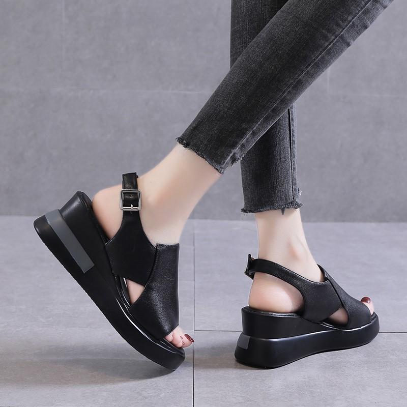 fashion Summer Wedge Shoes for Women Sandals Solid Color Open Toe High Heels Casual Ladies Buckle Strap Fashion Female Sandalias Mujer