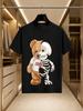 2026 New Pure Cotton Tshirt Half Plush Half Skull Patchwork Bear Print Crew Neck Top Unisex Trendy Brand Loose Fit Versat