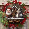 Cartello di Benvenuto in Legno di Natale con Babbo Natale e Pupazzo di Neve - Cartello Rotondo Navidad per Porta d'Ingresso, Decorazione da Appendere a Parete - Regalo di Natale Ideale