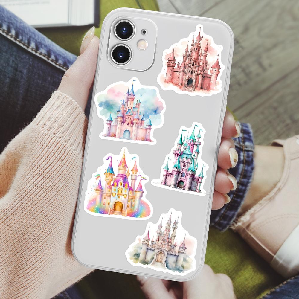 Watercolour Cartoon Castle Stickers DIY House Decal for Laptop Phone Scrapbook Luggage Decorative Bottles Graffiti Waterproof