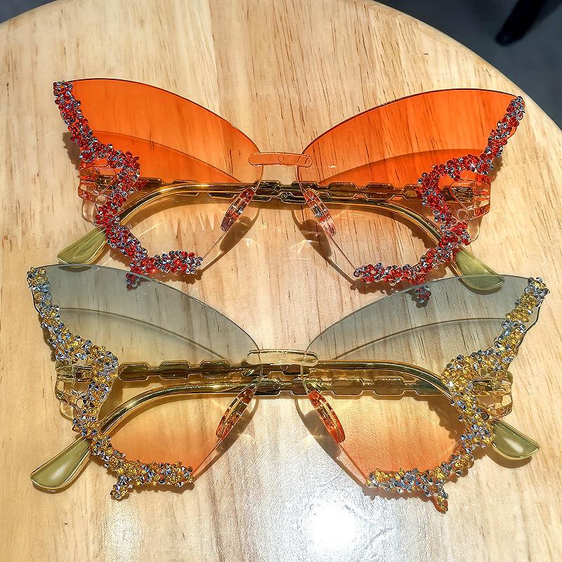 Luksusowe Diamentowe Okulary Przeciwsłoneczne Motyl Damskie Y2K Vintage Bezramkowe Oversize Okulary Damskie Okulary Ochronne UV400