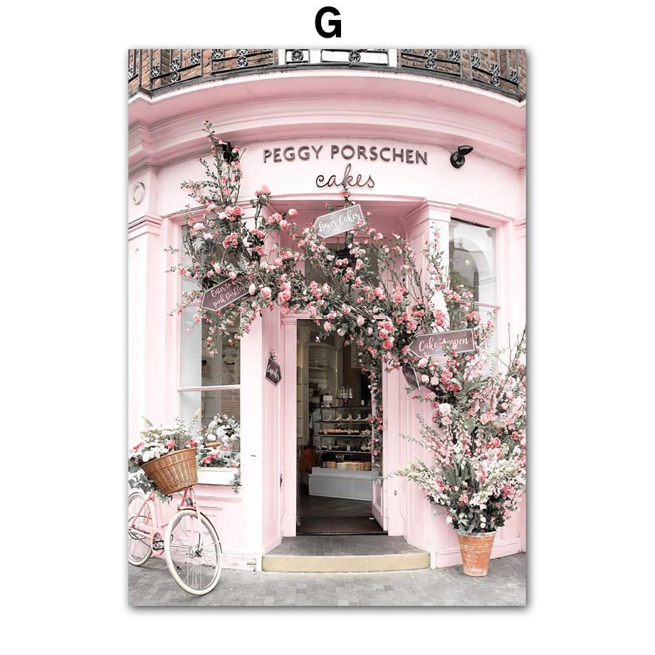 Paris City Pink Peach Blossom Vintage Car Bike Wall Art Canvas Painting Living Room Decoration Posters And Prints Wall Picture