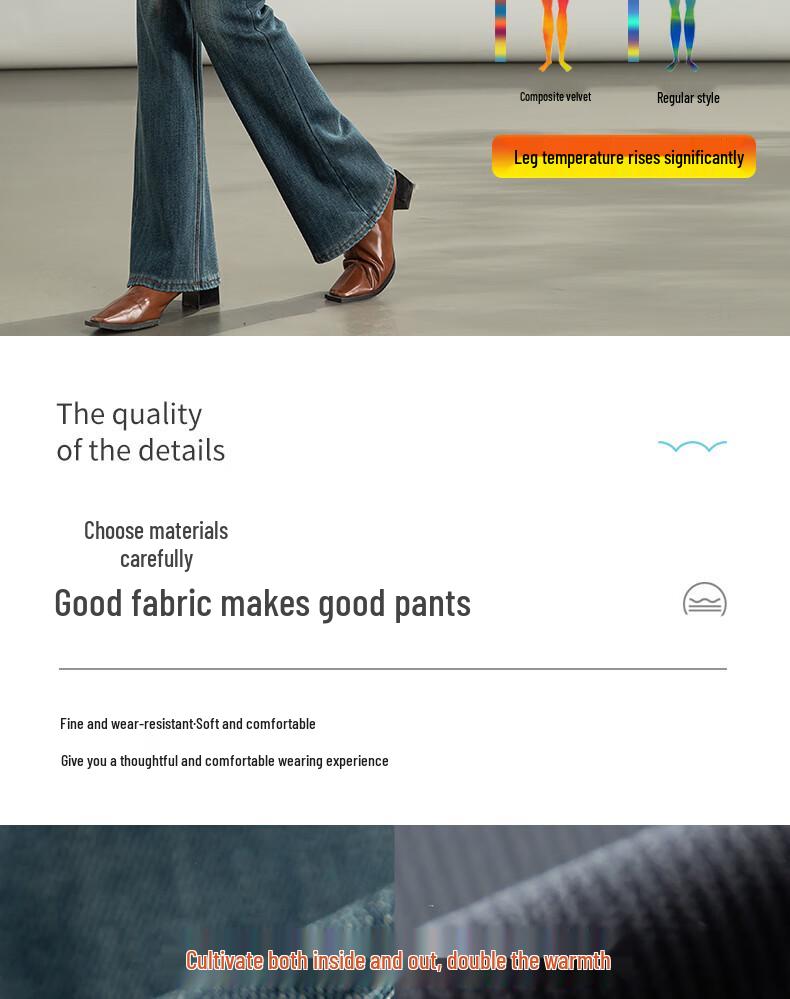 Fanzhen Women's Fleece-Lined High-Waist Flared Jeans