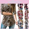 Women Vintage V-neck Loose Tops Long Sleeve Stylish T-shirt With Plaid Casual Design