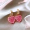 2023 New Arrival Trendy Lovely Pink Heart Dangle Earrings For Women Fashion Cute Sweet Crystal Jewelry Girl Gifts