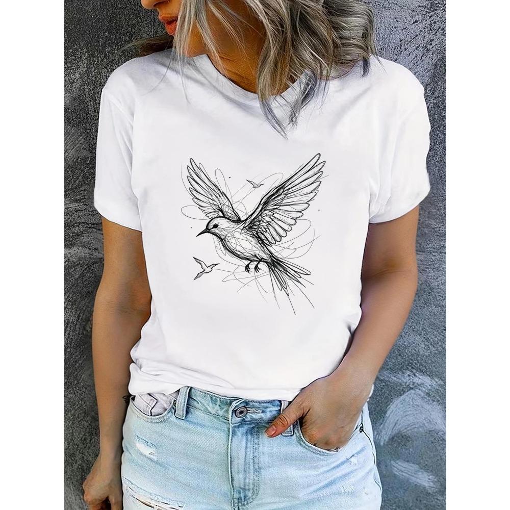 Women'S Summer Short-Sleeve Printed T-Shirts Fashionable and Casual Comfortable Fit Harajuku Sleeve Aesthetic Clothes
