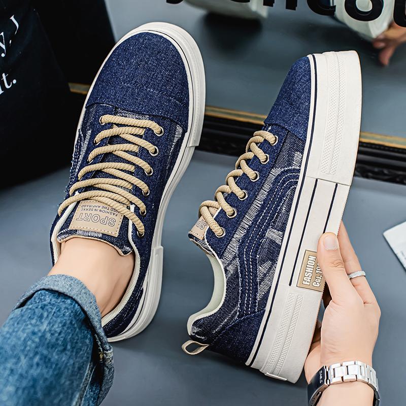 Men’s Blue Sports Shoes Casual Canvas Shoes Street Style Sneakers Students Over Sized Black Skateboard Shoes
