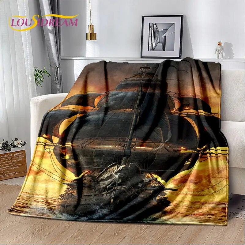 A Pirate Boat,Barque,Boat Ship Monster Soft Plush Blanket,Flannel Blanket Throw Blanket for Living Room Bedroom Bed Sofa Picnic