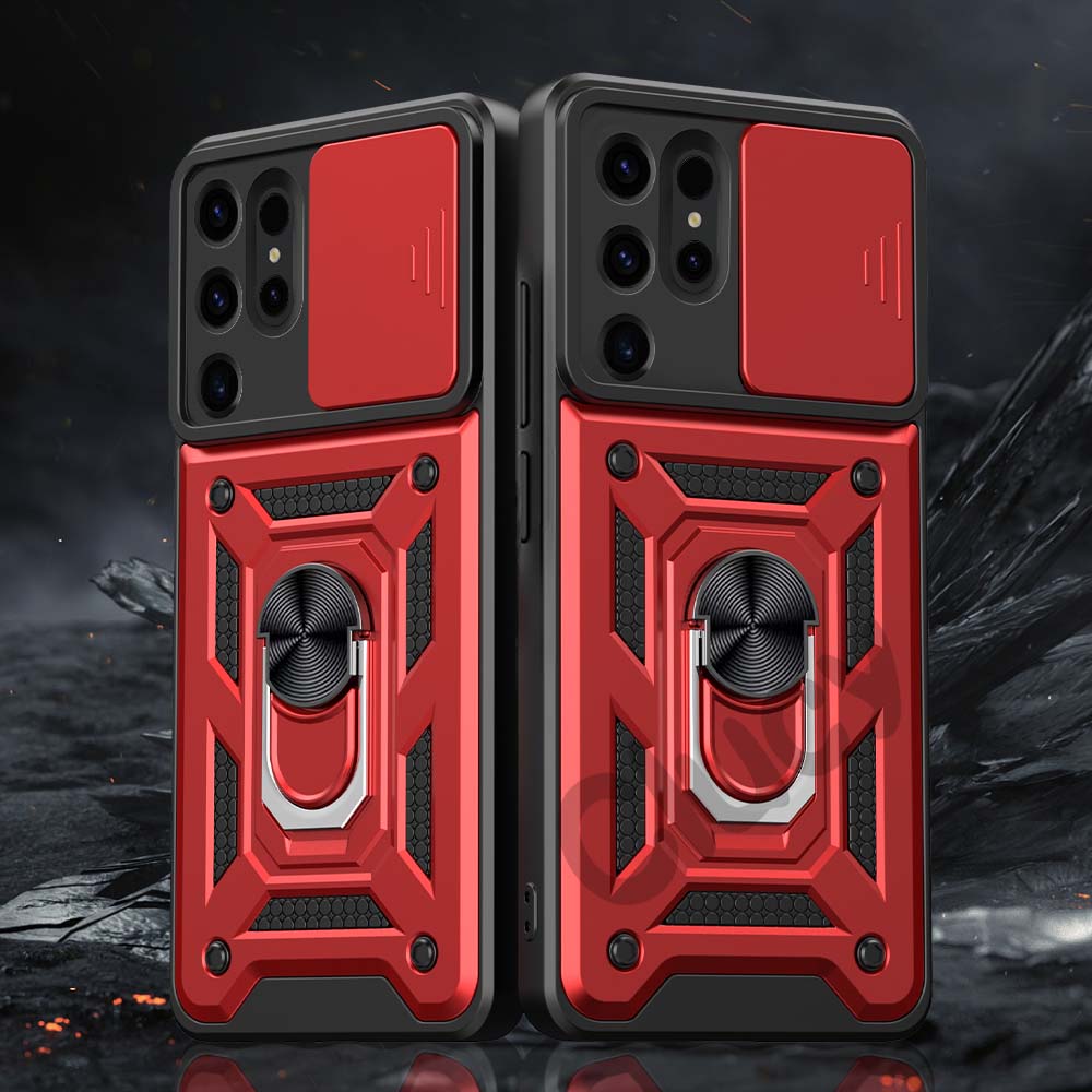 For Samsung Galaxy S24Ultra S23Plus S22 S21 Camera Shockproof Armor Case For Galaxy S23FE Car Magnetic Holder Ring Protect Cover