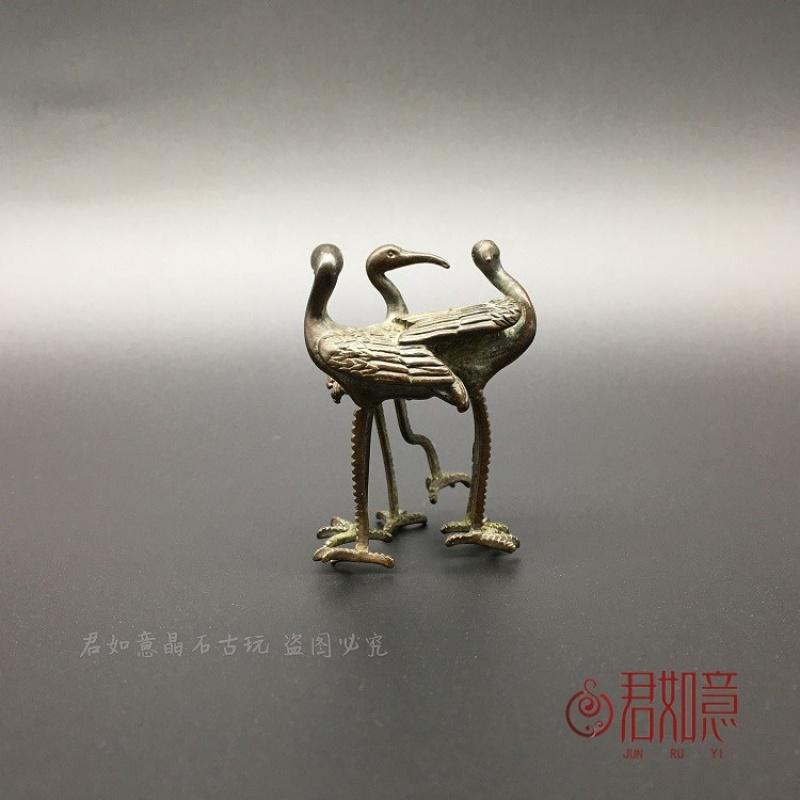 

Solid Three Cranes Ornament Lid Micro Carving Little Crane Copper Bird Art Ceremony Tea Pet CHINA