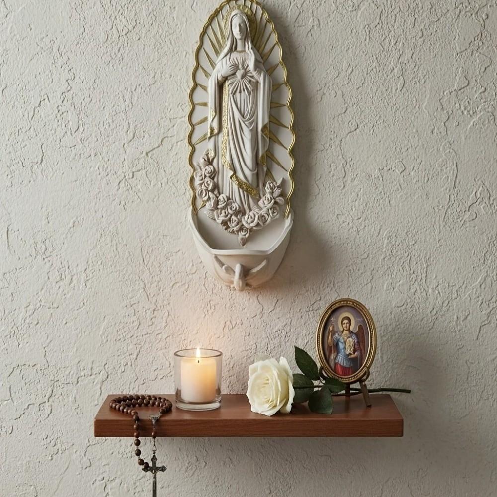 Religious Virgin Mary Holy Water Font Wall Mounted Mary Wall Hanging Font Home Decor