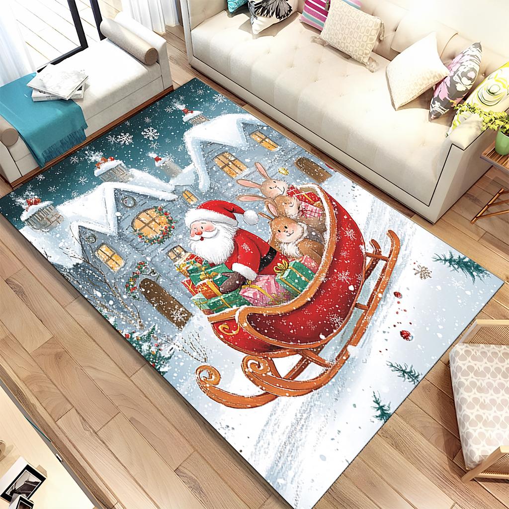 Fofo Pai Natal Árvore de Natal Feliz Desenho Animado Festival Tapete de Presente para Sala de Estar Quarto Casa Decoração de Sofá, Antiderrapante