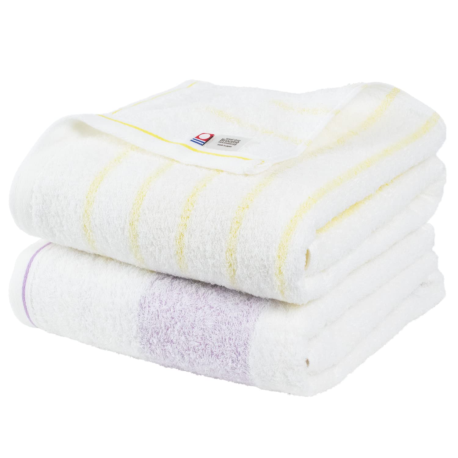 

Bloom Imabari Certified Bath Set of Natural Indoor Made in Japan and Towels, 2, Border, Absorbent, Quick-Drying, Drying, Soft, 100% Cotton, (Yellow