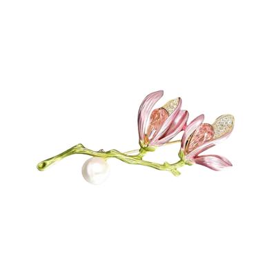 Classical Gift Magnolia Flower Brooch With Intricate Petal Detailing Alloy Material For Suits Dresses Outfits