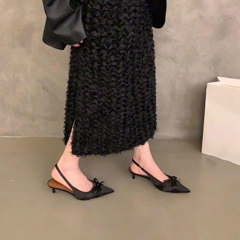 Niche Shallow Mouth Stiletto Sandals 2025 Spring and Summer New French Temperament Elegant Bow Pointed High Heels Women's Shoes