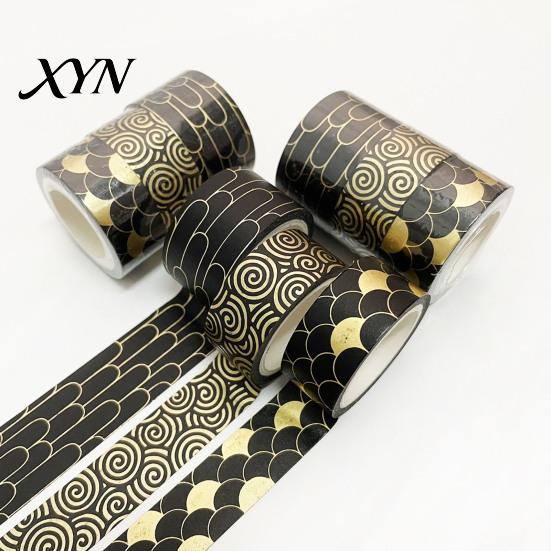 Adhesive Washi Tape 3 Rolls Golden Foil Tape, Retro Plaid Leaf Pattern Decorative Vintage Masking for DIY Crafts, Journal, Planner, Scrapbooking