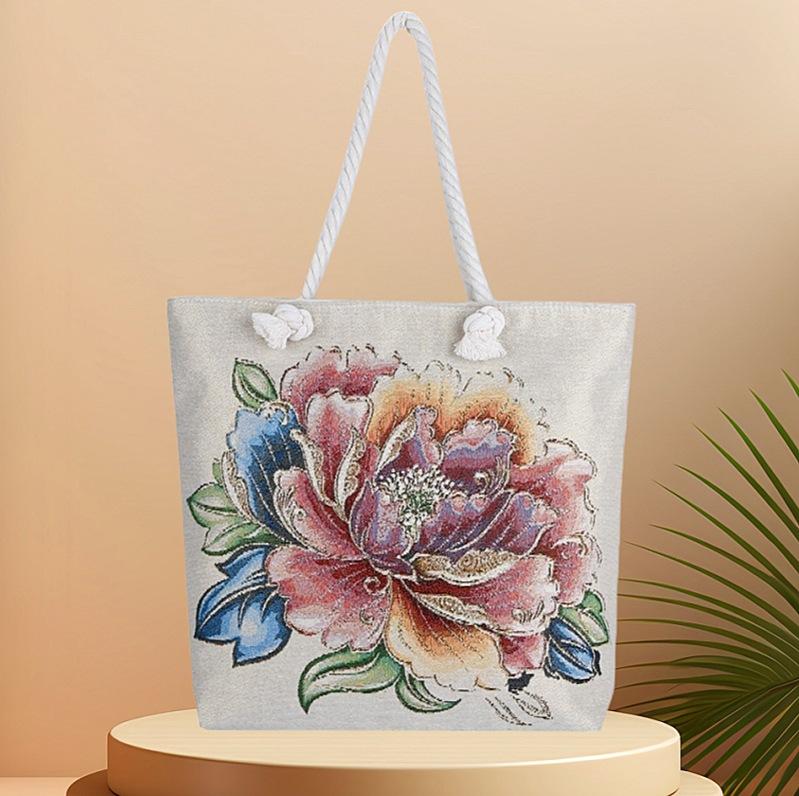 Ethnic style large shoulder bag South East Asia style double-sided embroidery cartoon animal elephant canvas bag female travel bag