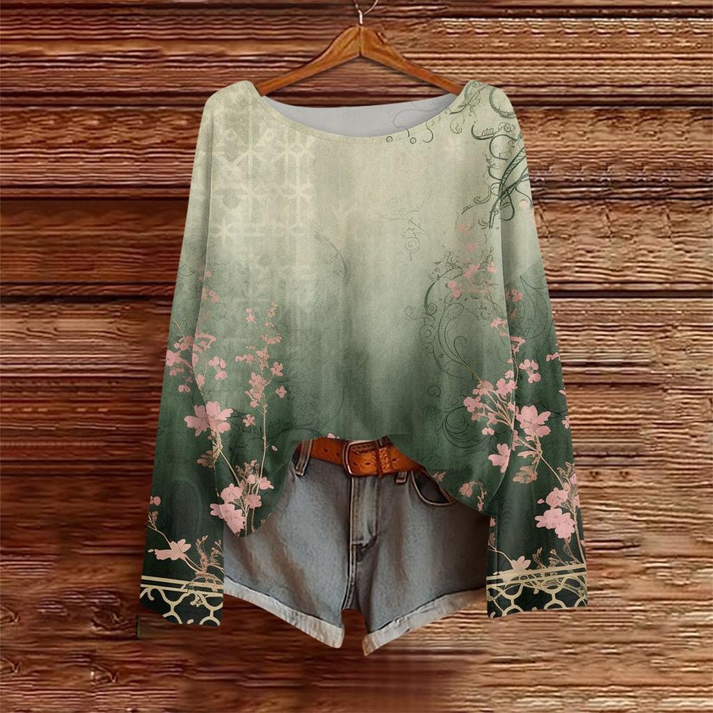 Long Sleeve Shirts For Women Print Graphic Tees Blouses Casual Plus Size Basic Tops Pullover