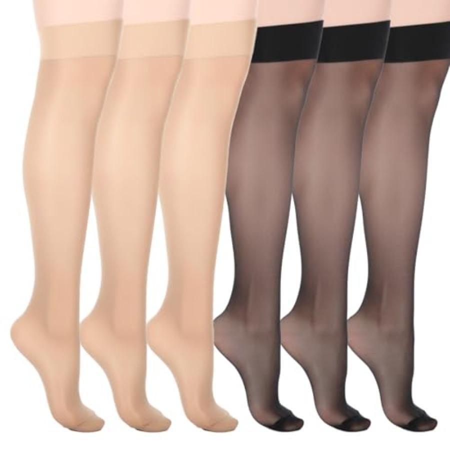 6 Pairs Knee High Stockings For Women, Knee Highs Trouser Socks Nylon High Elasticity Knees Highs Stockings For Work Uniform Dr