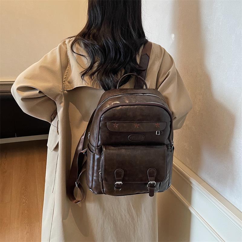 Backpack retro simple texture fashion backpack trend commuting leisure going out women's bag