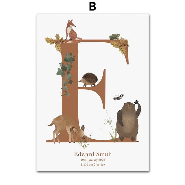Animal Toddler Education Rainbow Deer Fox Bear Number ABC Poster Prints Canvas Art Wall Decoration Home Paintings Baby Kids Room
