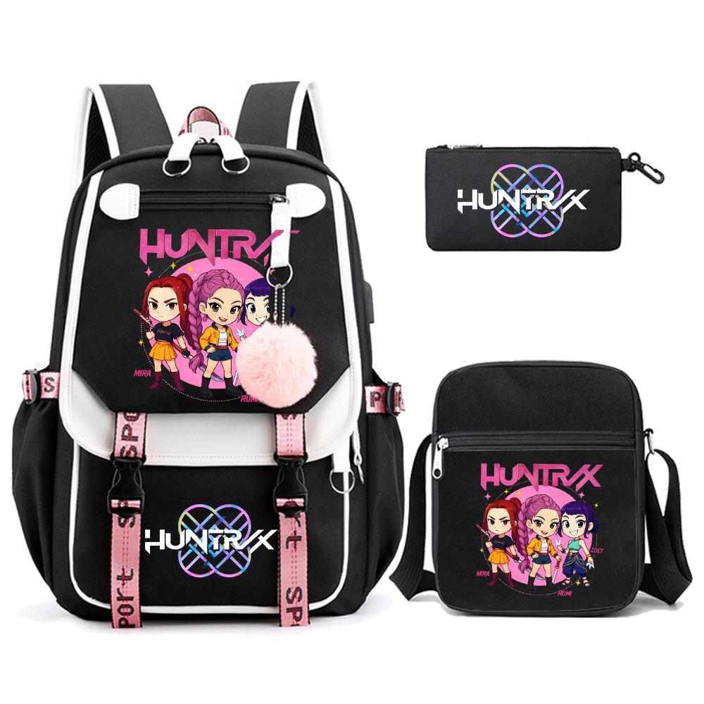 3 szt./zestaw K-pop Demon Hunters Plecak z nadrukiem z torbą na ramię piórnik dla nastolatka dziewczyny chłopca tornister dużej pojemności torba podróżna prezent dla dziecka plecak