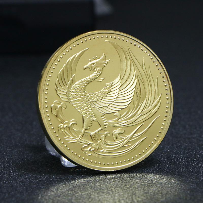 Japanische Phönix Wiedergeburt Gedenkmünze, vergoldet und versilbert.