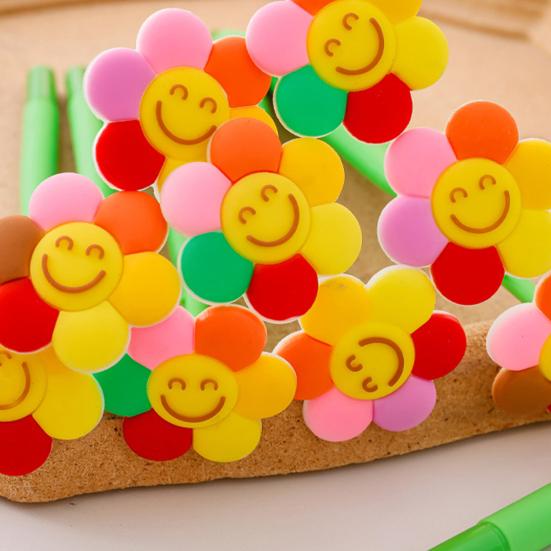 2Pcs Sunflower Gel Pen with Soft Silicone Grip Cute Smile Face