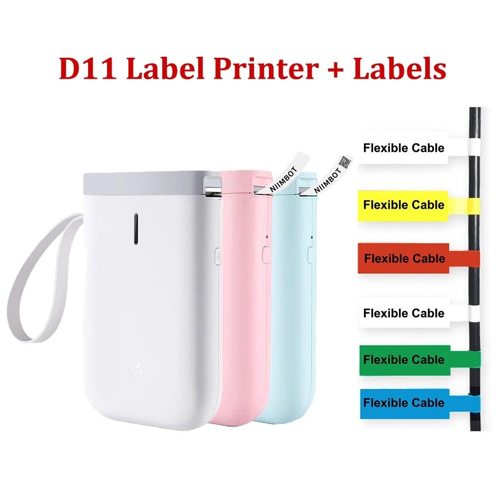 

1 шт. этикетировочная машина Niimbot с 2 рулонами кабеля D11, ценовая наклейка, портативный термопринтер этикеток BT для дома и офиса