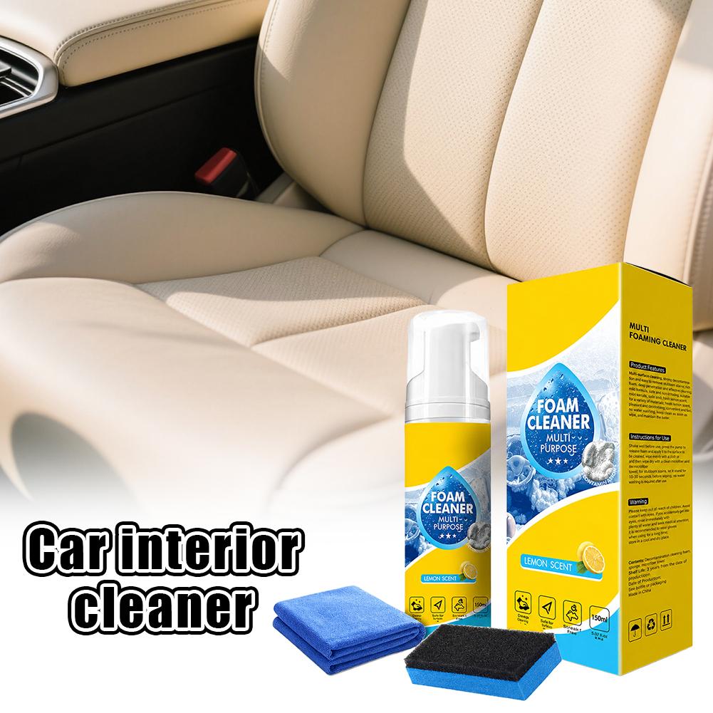 Multi-Purpose Car Foam Cleaner Lemon Scent Strong Decontamination Interior Leather Seat Spray Rinse-free Eliminate Odors Cleaner