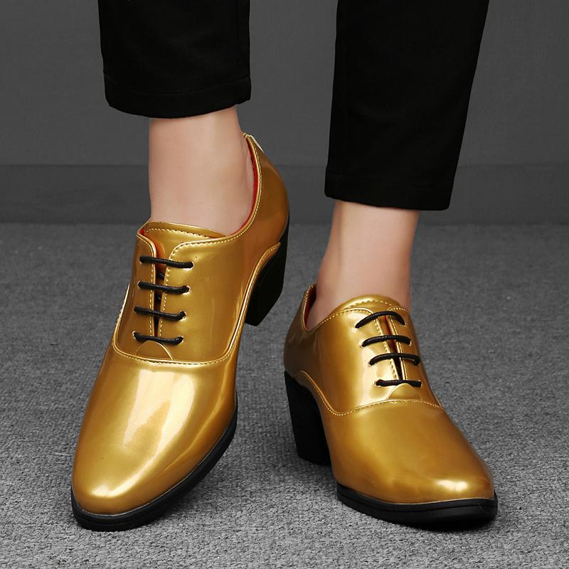 Men High Heels Silver Derby Wedding Dress Dance Business Gold Elevator Shoes Height Increase Tuxedo Prom Blazers Shoes Plus Size