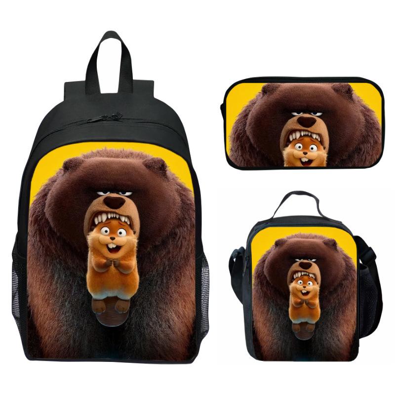 Hoppers Biber Metamorphose Druck 3-teiliges Set Schulrucksack Brottasche Federmäppchen Cartoon Schüler Set