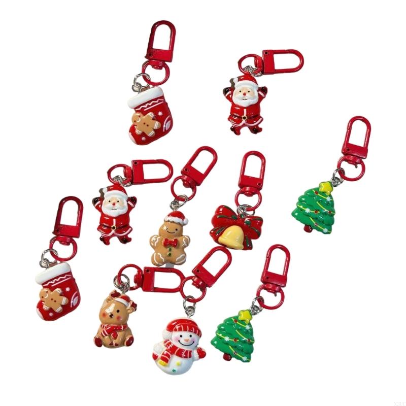 Festival Cartoon Christmas Keychain Set Holiday Party Favor Resin Keyring Gift Stocking Stuffer Accessories X3UC