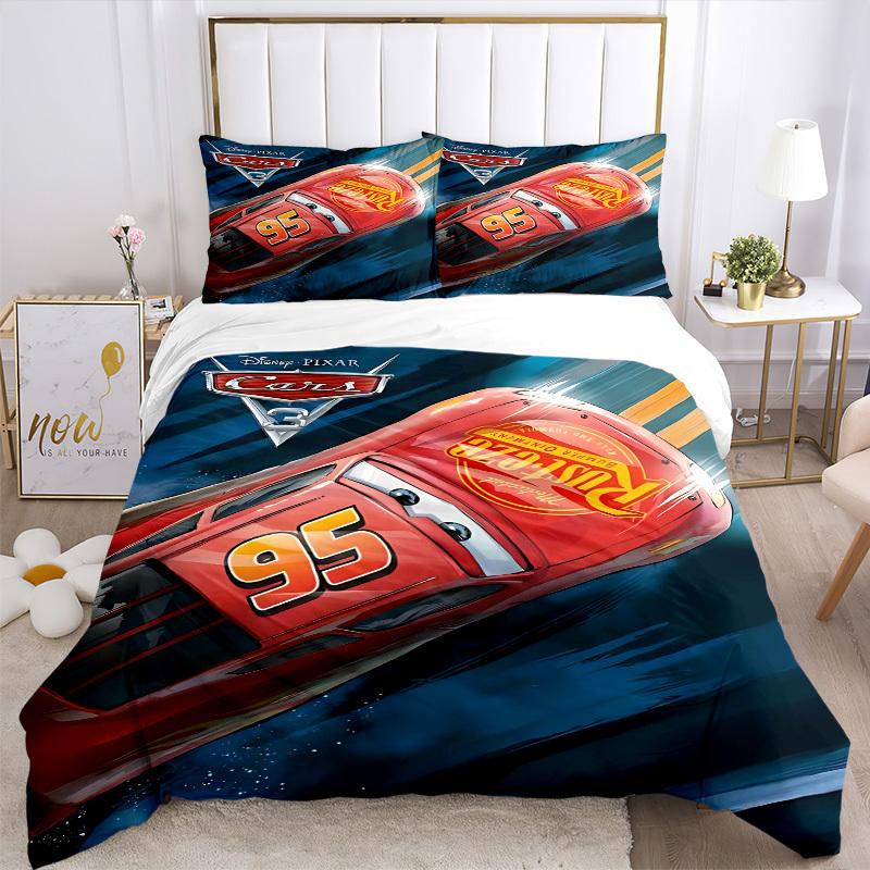 3pcs Lightning McQueen 1 Cover+2 Pillowcases, Pillow Inserts Not Included, Machine Washable, All-Season Use, Teen and Adult Rooms114