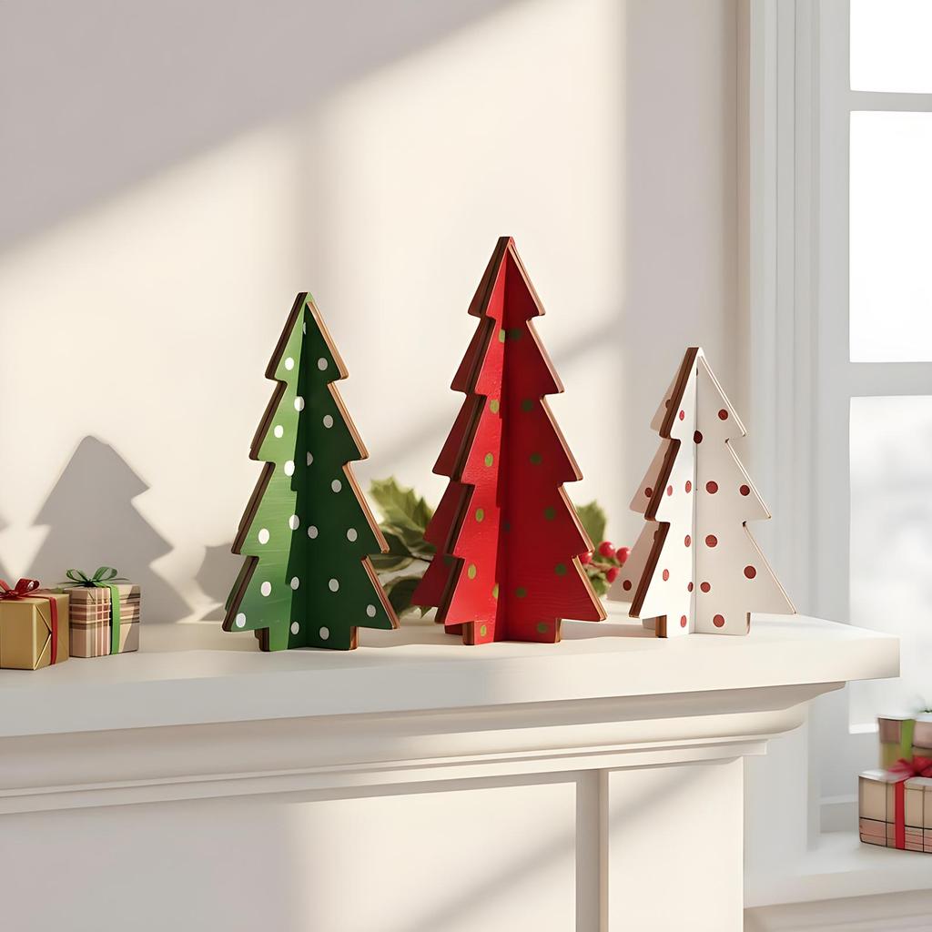 Desk Christmas Tree 3 Pieces Wooden Home Decor Small Christmas Trees Cute Table Decor For Party Decorations Mantel Shelf Desk