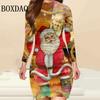 Merry Christmas Cute Santa Claus Print Women Dress Autumn Winter Lady Long Sleeve Dress Christmas Tree